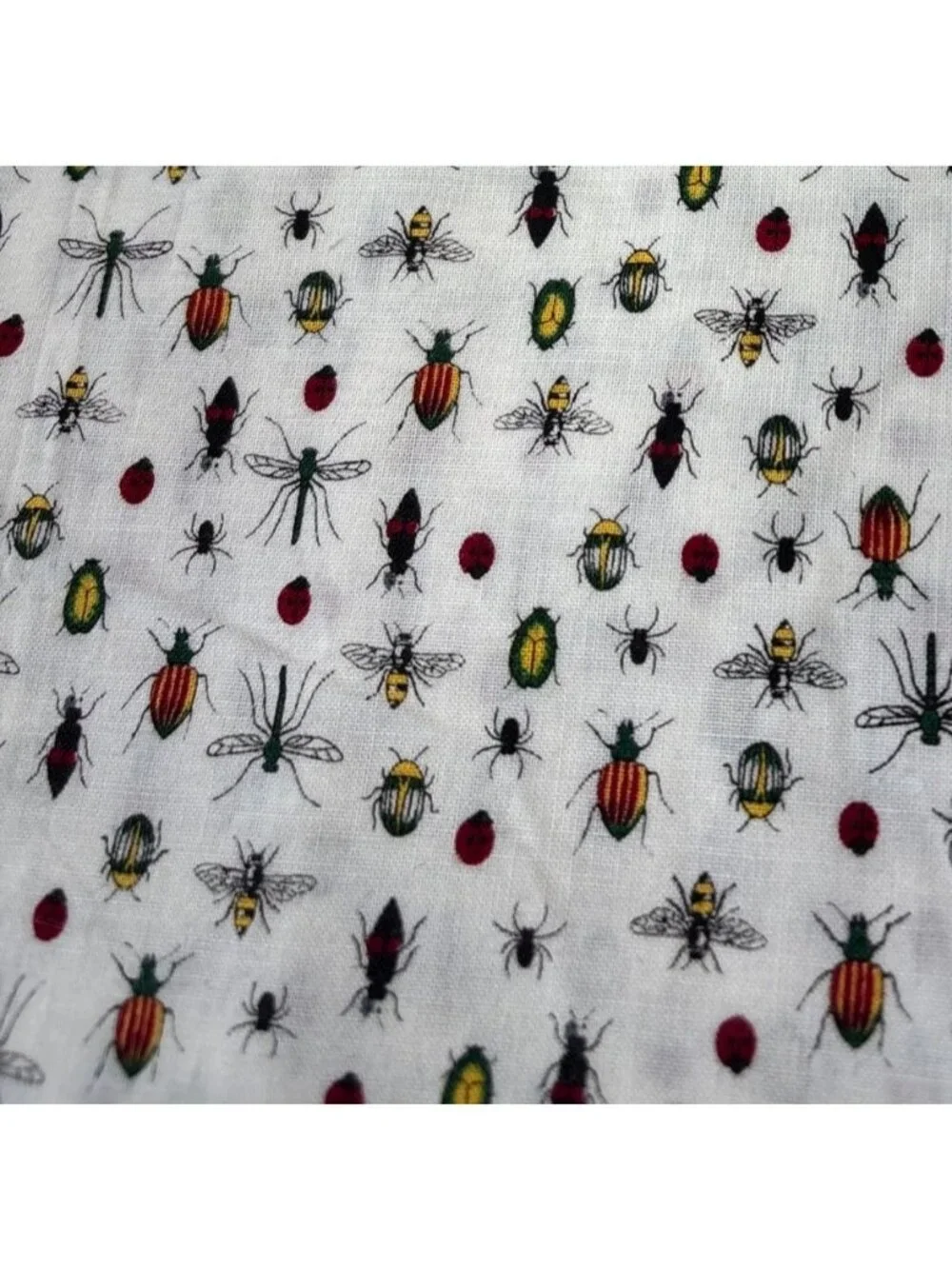 Bug Print White Cotton Fabric 16